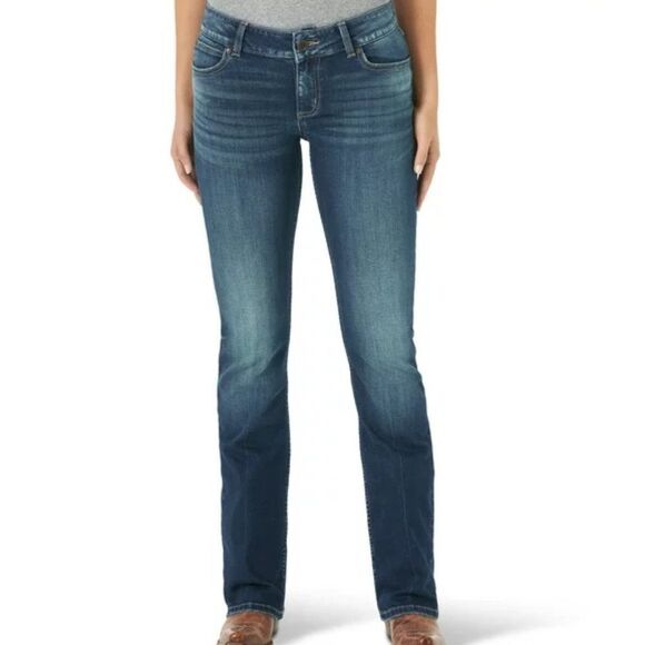 Wrangler Tall Retro Mae Mid Rise Bootcut Jeans Dark Wash Blue 9/30 x 36 Long - Picture 2 of 10